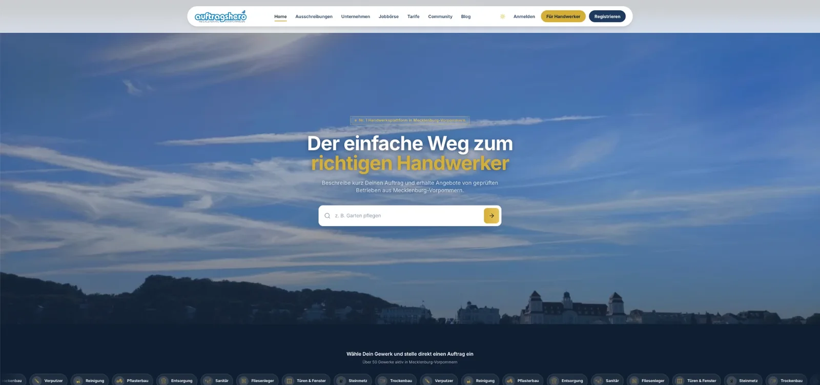 Website AuftragsHero MV: B2B & B2C Handwerker-Marktplatz