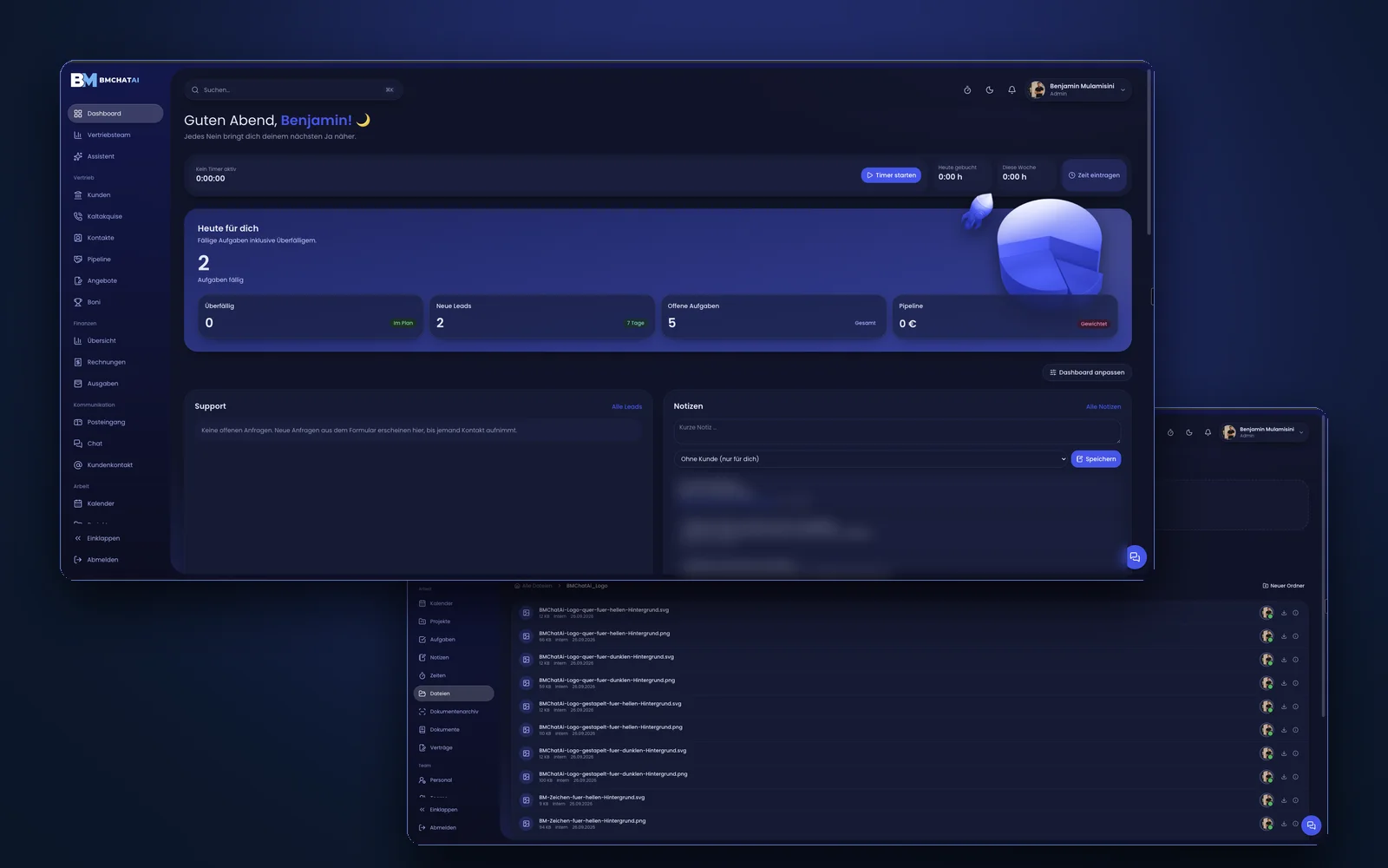 Dashboard und Dateiablage der BMChatAi All-in-One-Plattform